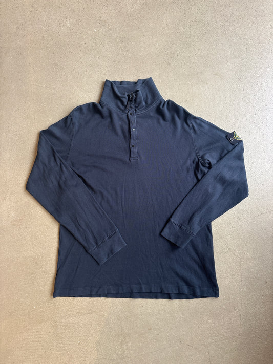 Strone Island Quarter Zip Button Up Sweater Navy XXL