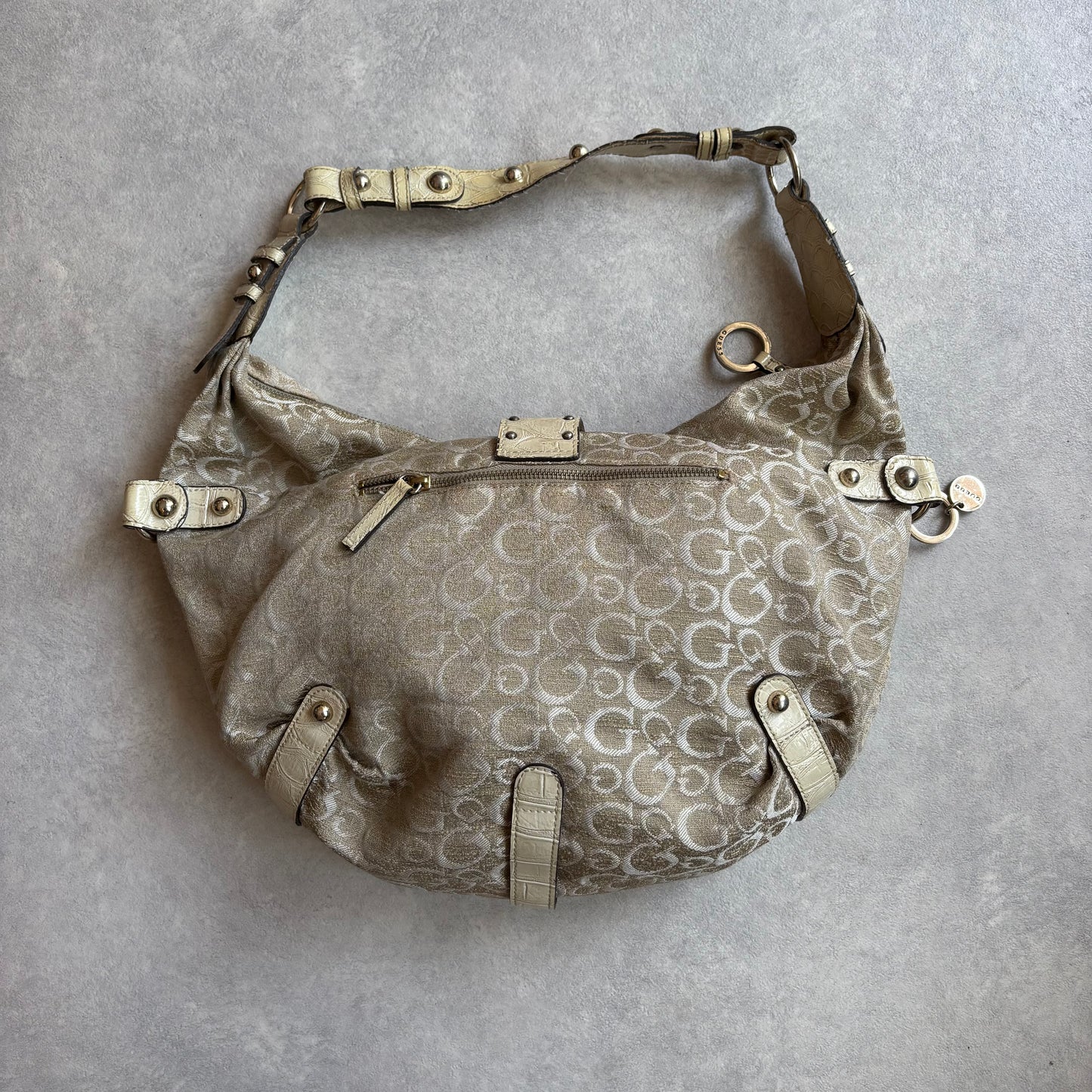 Guess Monogram Studded Hobo Slouchy Shoulder Bag