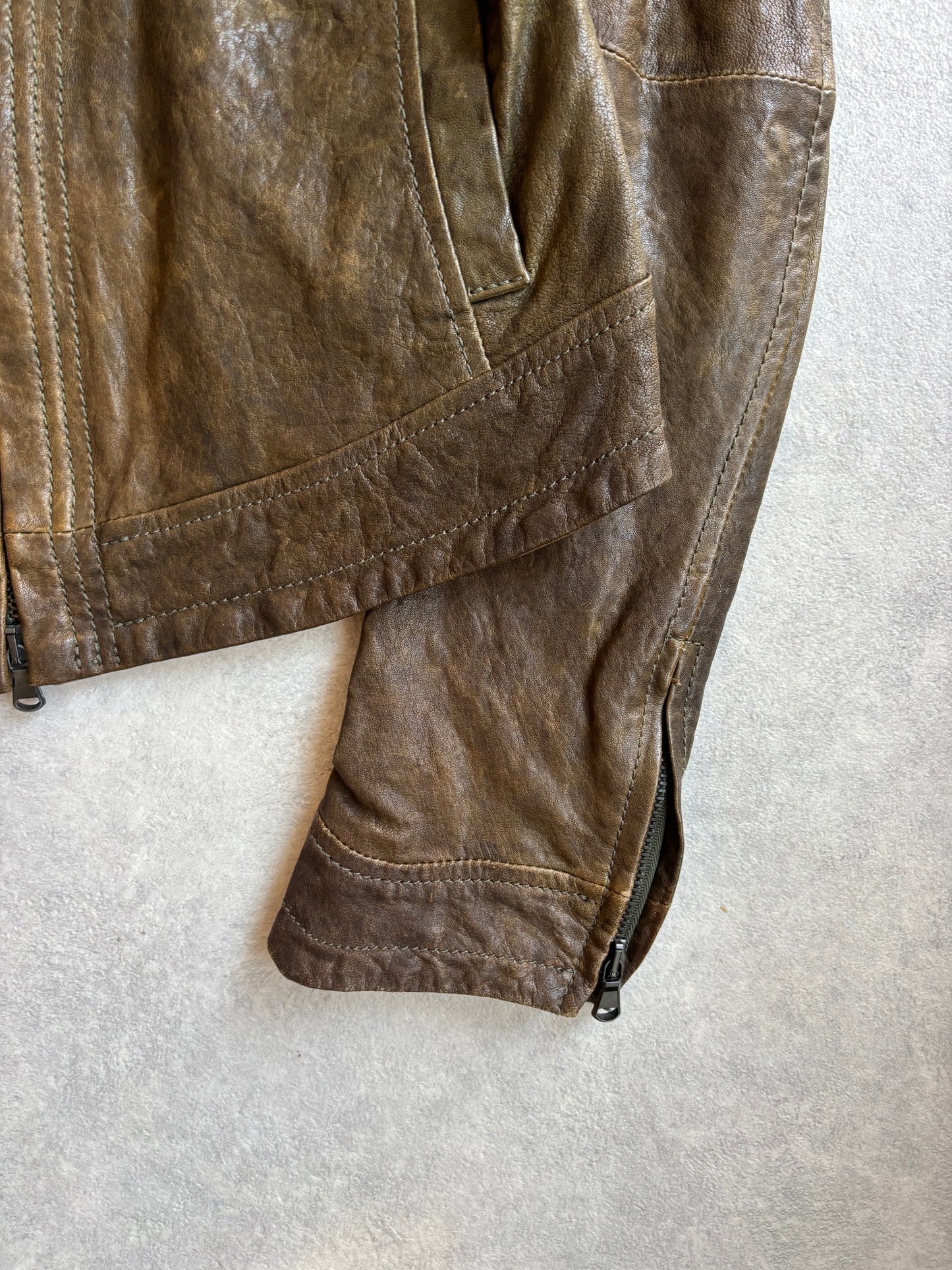 Armani Jeans Faded Leather Jacket Green Size M