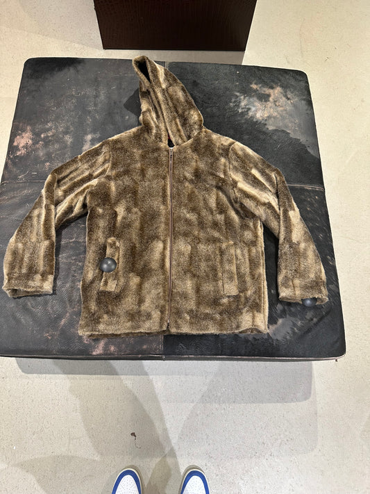 Supreme Faux Fur Hooded Zip Up Jacket Tan L 2015