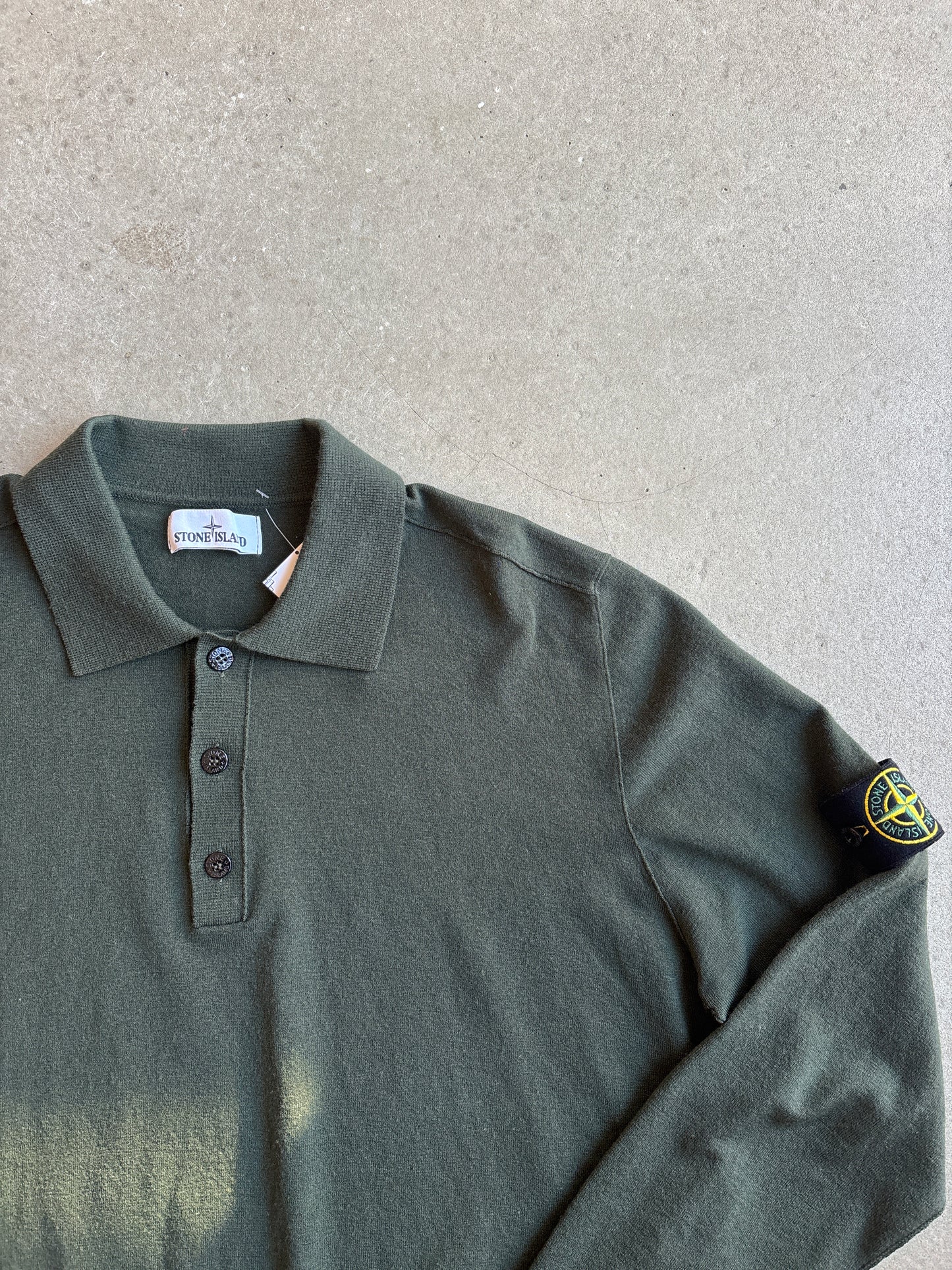 Stone Island Lana Wool Button Up Sweater Green XXL