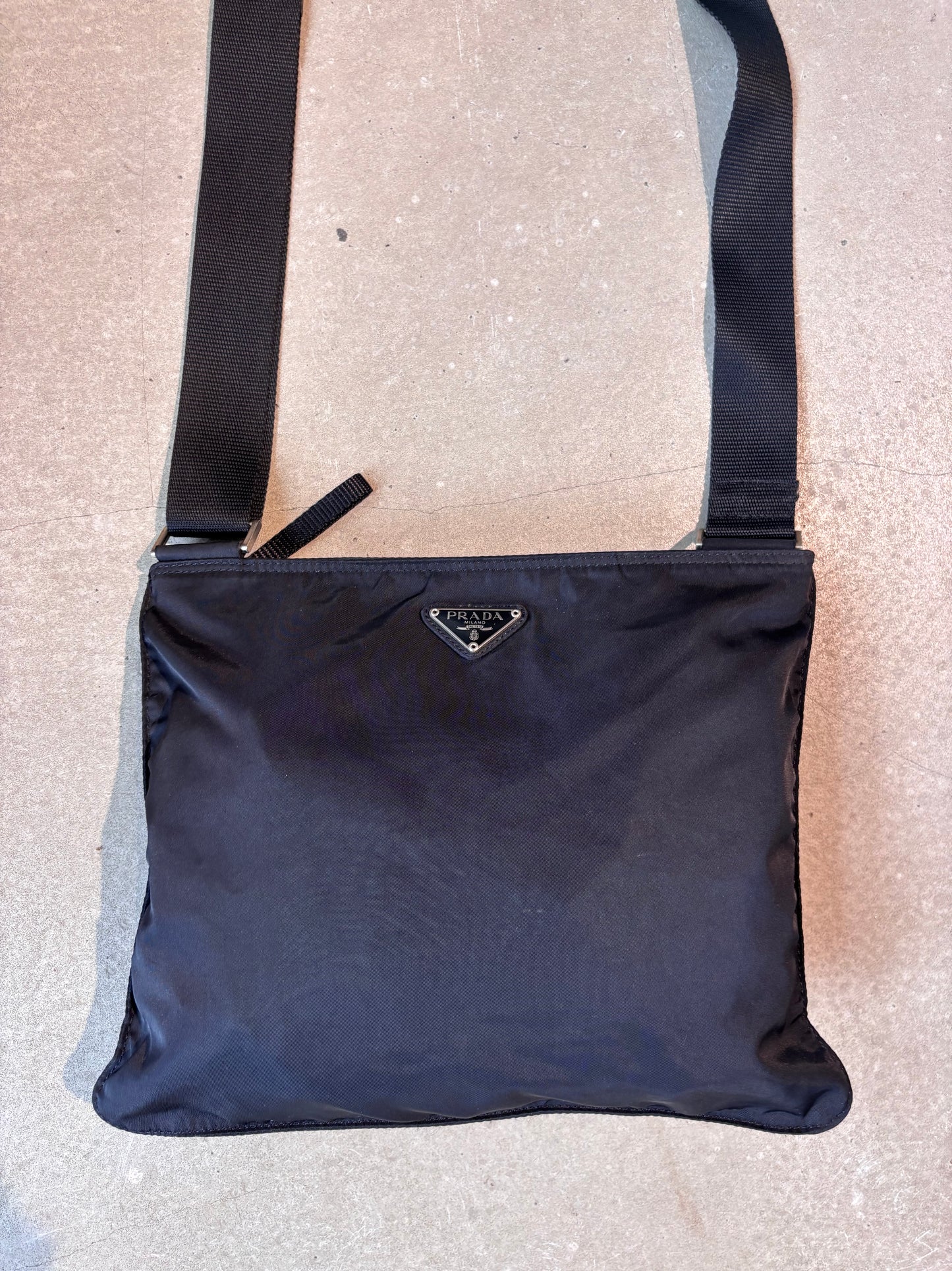 Prada Nylon Flat Messenger Bag Black