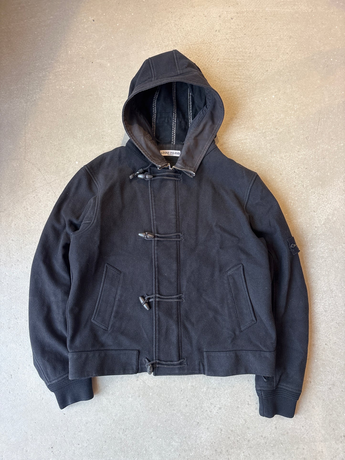 Stone Island 2005 Black Wool Montgomery Style Jacket Large