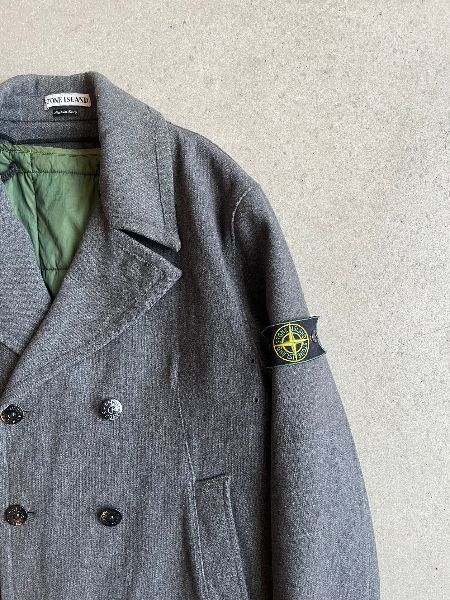 Vintage Stone Island Wool Double Breasted Coat Grey Large
