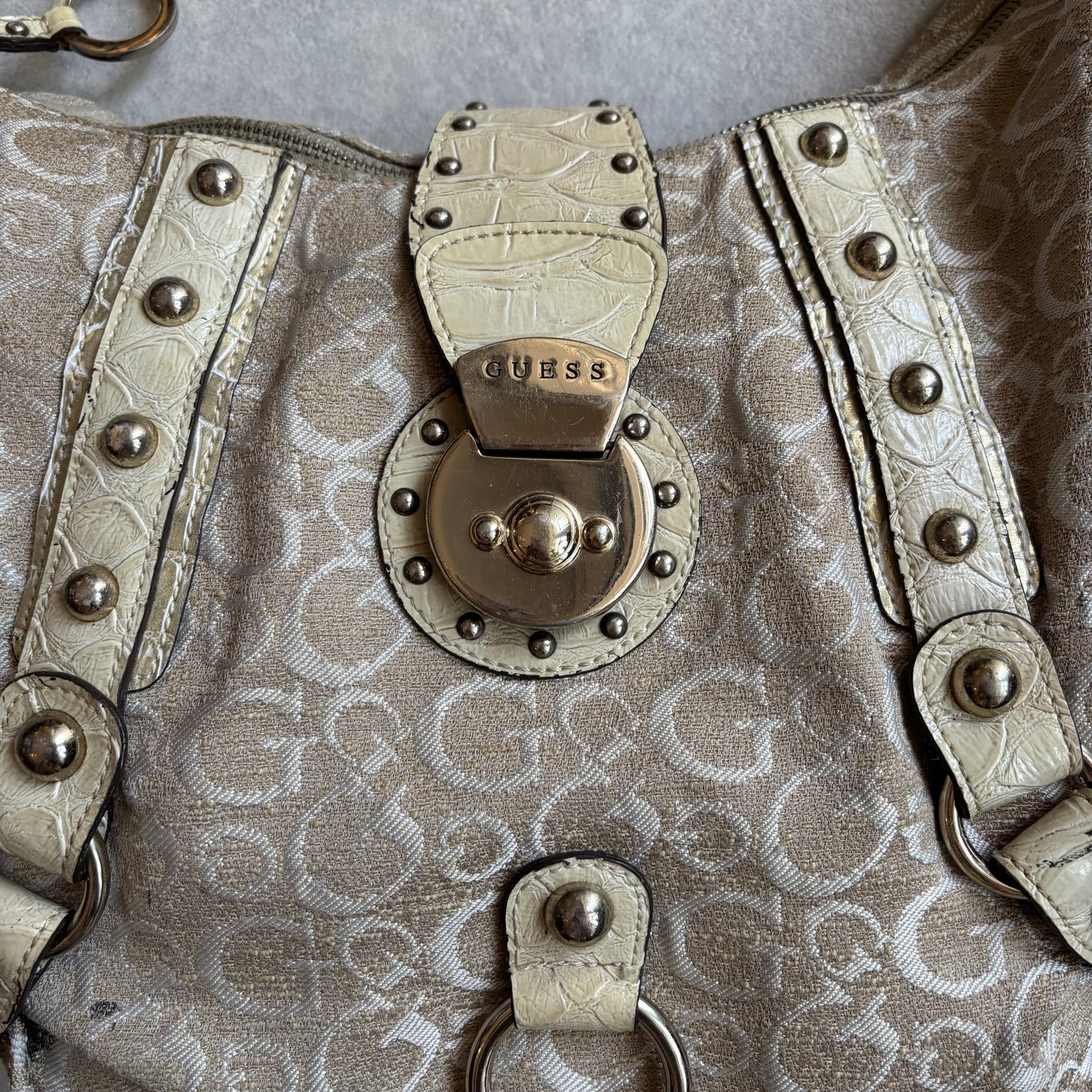 Guess Monogram Studded Hobo Slouchy Shoulder Bag