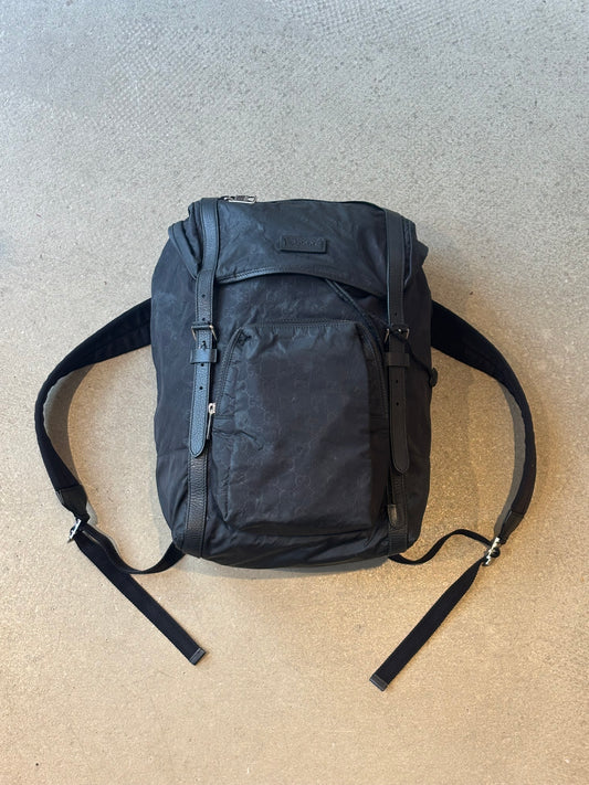 Gucci GG Pattern Nylon And Leather Back PaclK Black