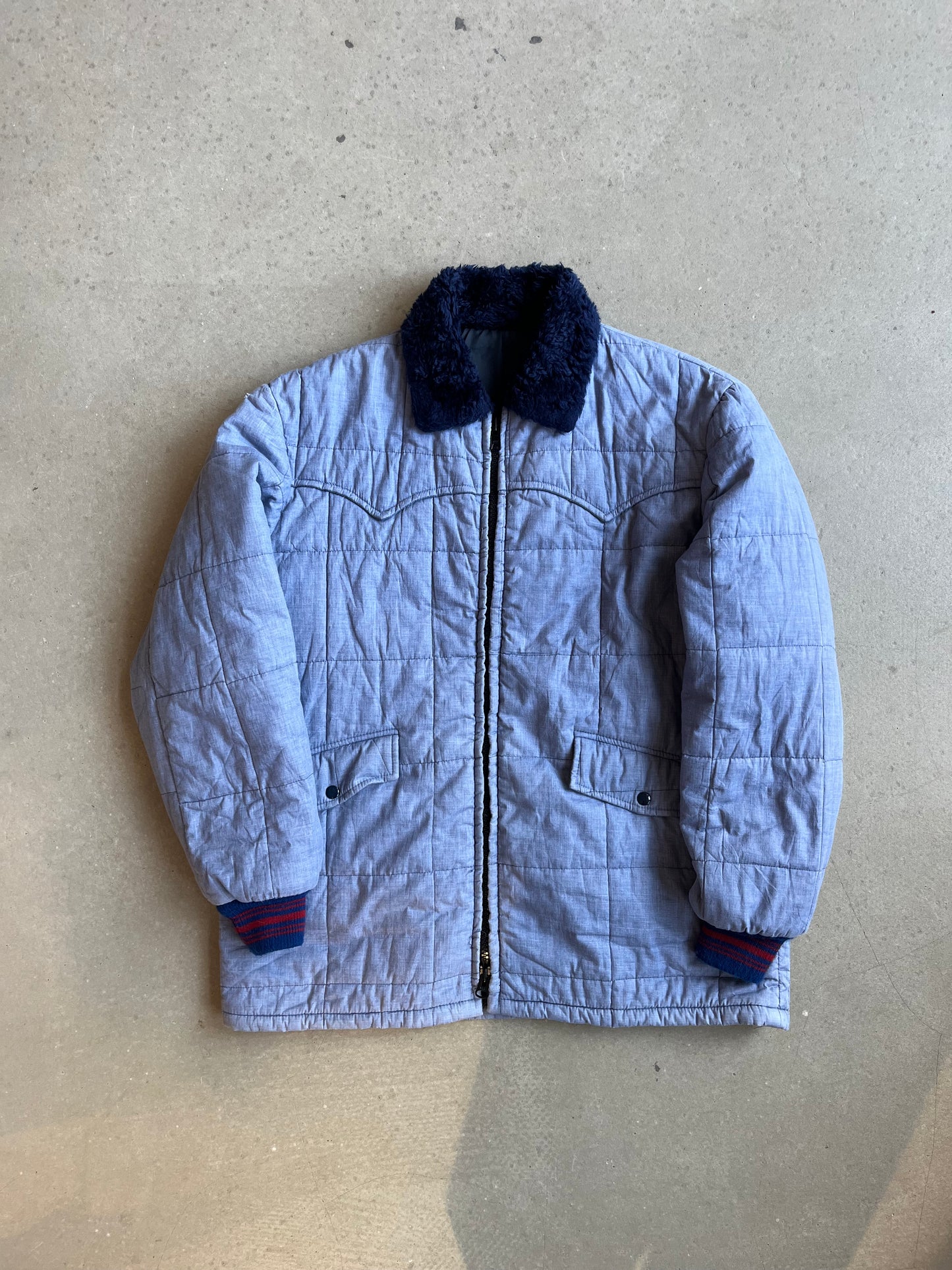 Vintage Checkered Workwear Jacket Blue XL