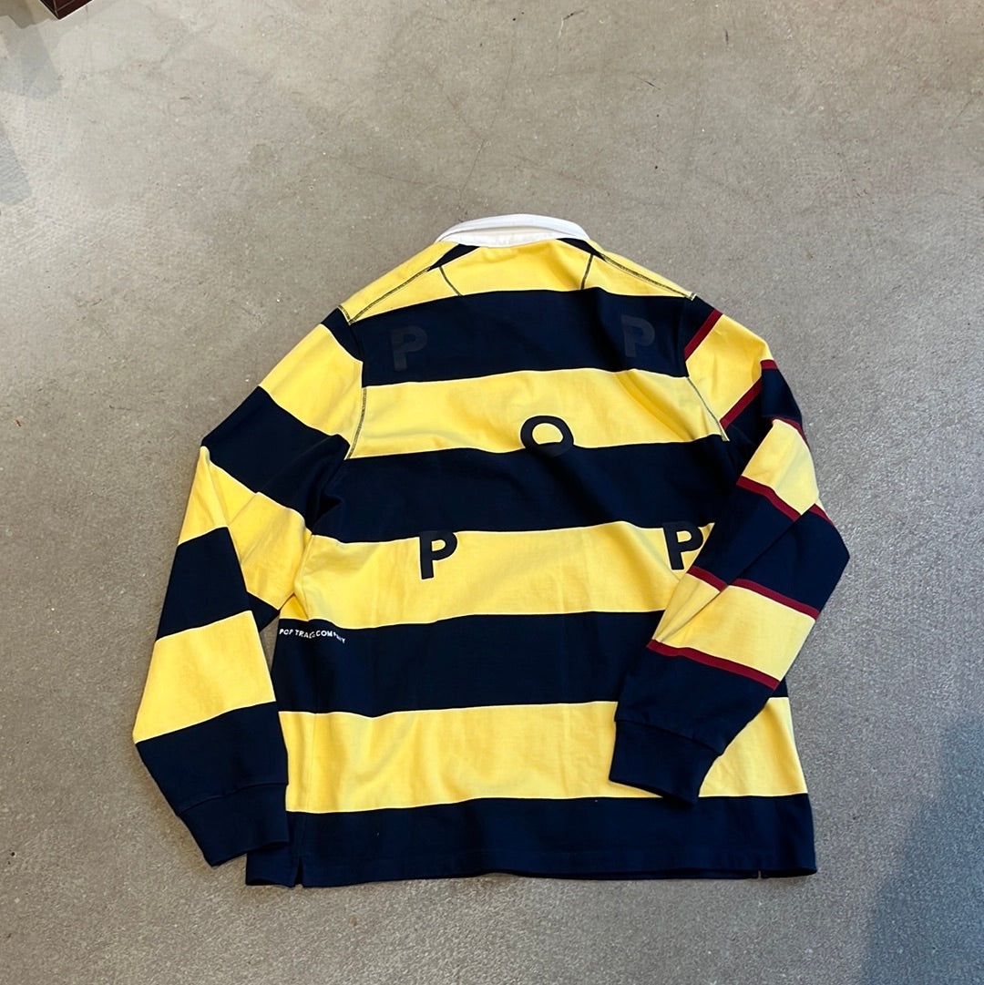 Pop Striped Logo Rugby Polo Sweat Yellow Navy M