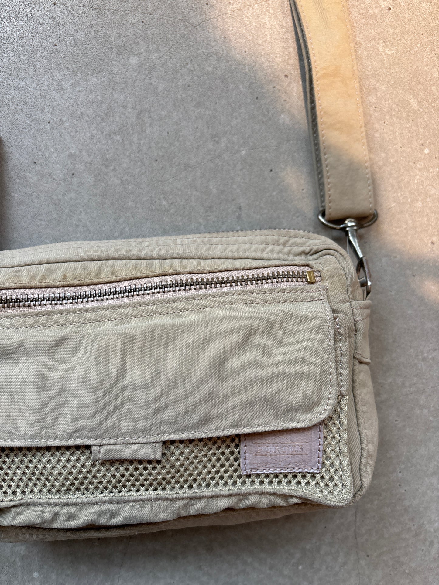 Porter Mesh Multipocket Cross Body Bag Brown