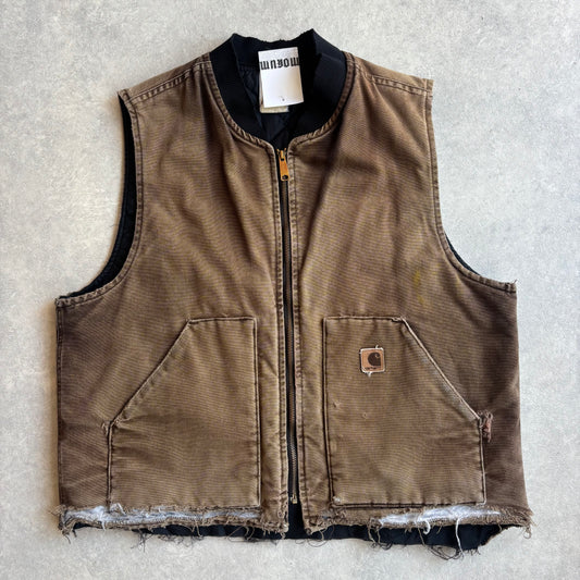 Vintage Distressed Made In USA Carhartt Vest Brown XL