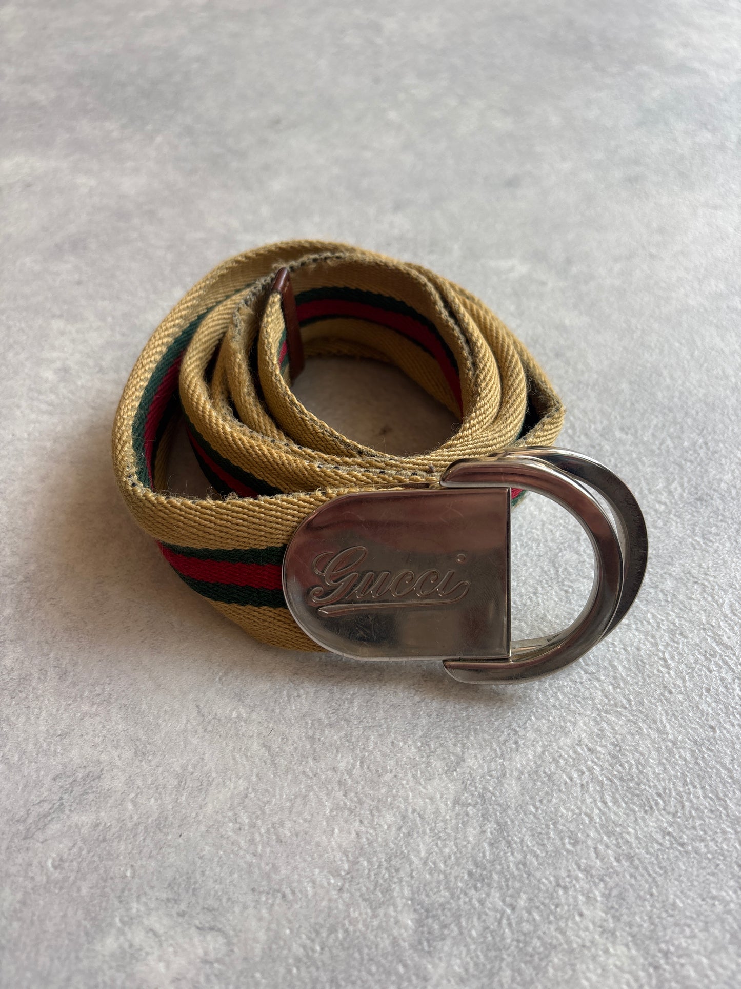 Gucci Cloth Belt Beige Green Red