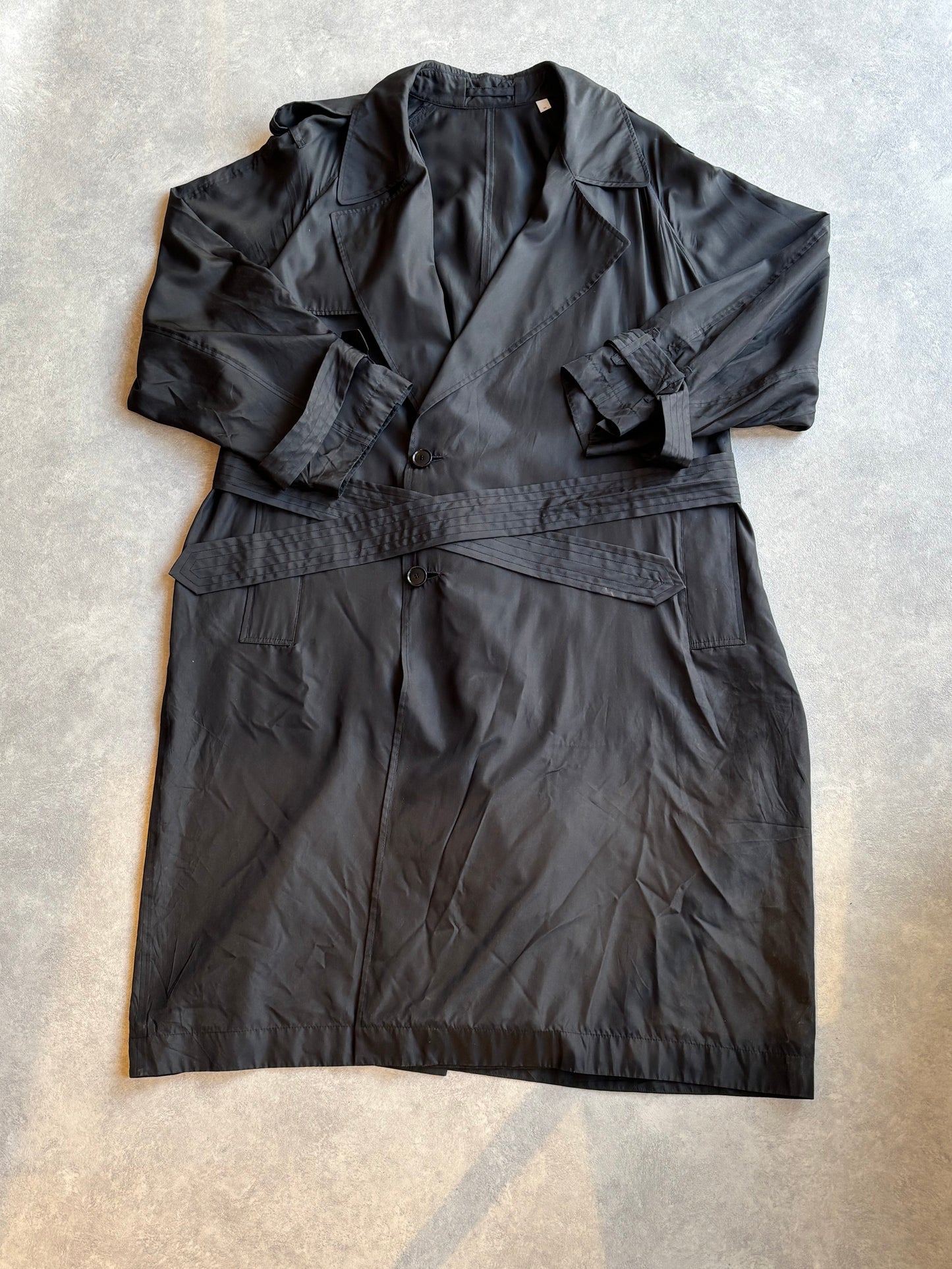 Burberry Long Silk Trench Coat Jacket Black size 50 (M) Oversizes