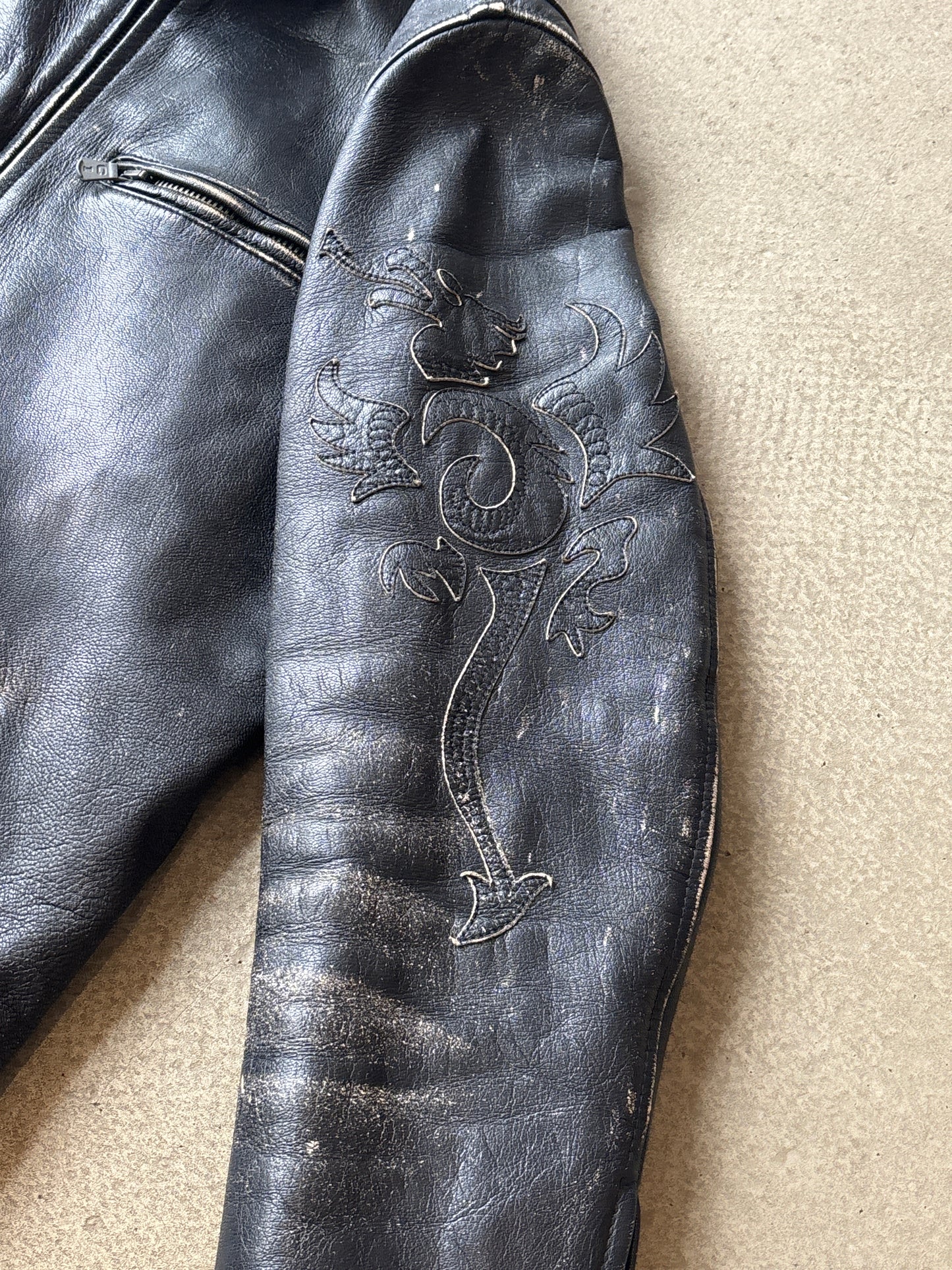 Cast Iron Leather Tribal Jacket Black Large