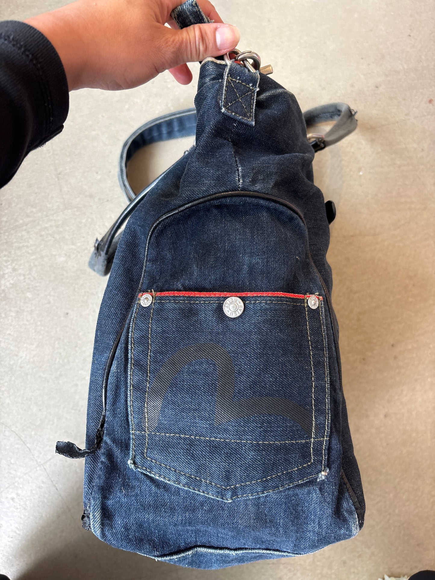 Evisu Denim Pony Hair Sling Bag