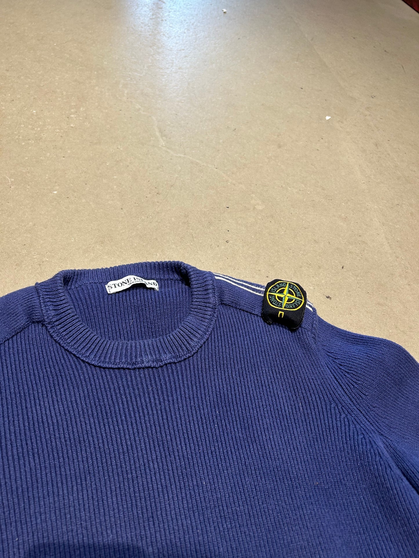 Vintage Stone Island Shoulder Badge Knit Blue Large