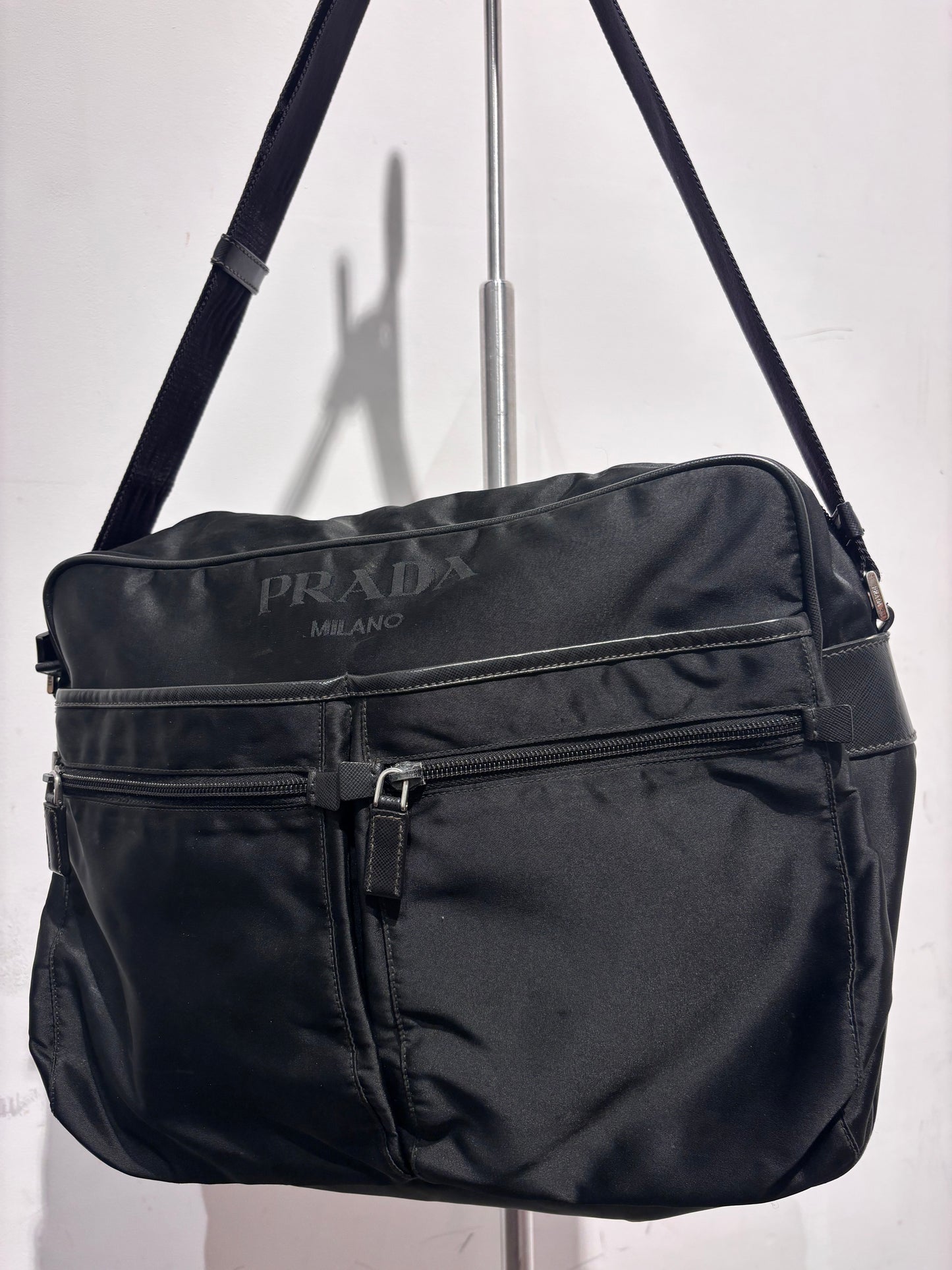 Prada Double Pocket Messenger Bag Black