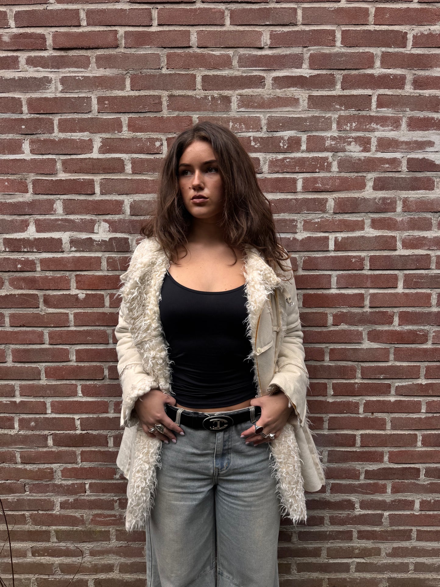DKNY Faux Fur Coat White M