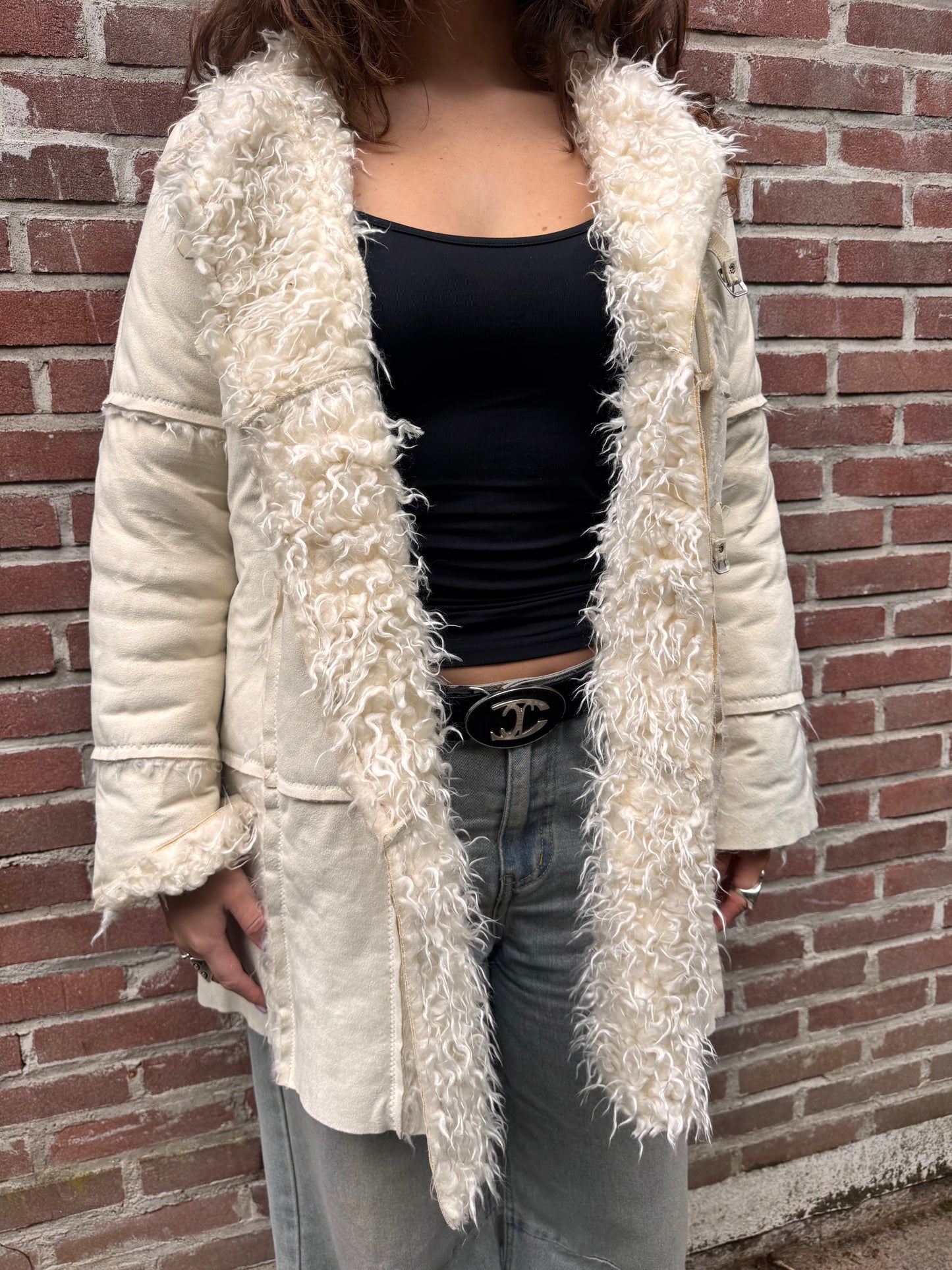 DKNY Faux Fur Coat White M