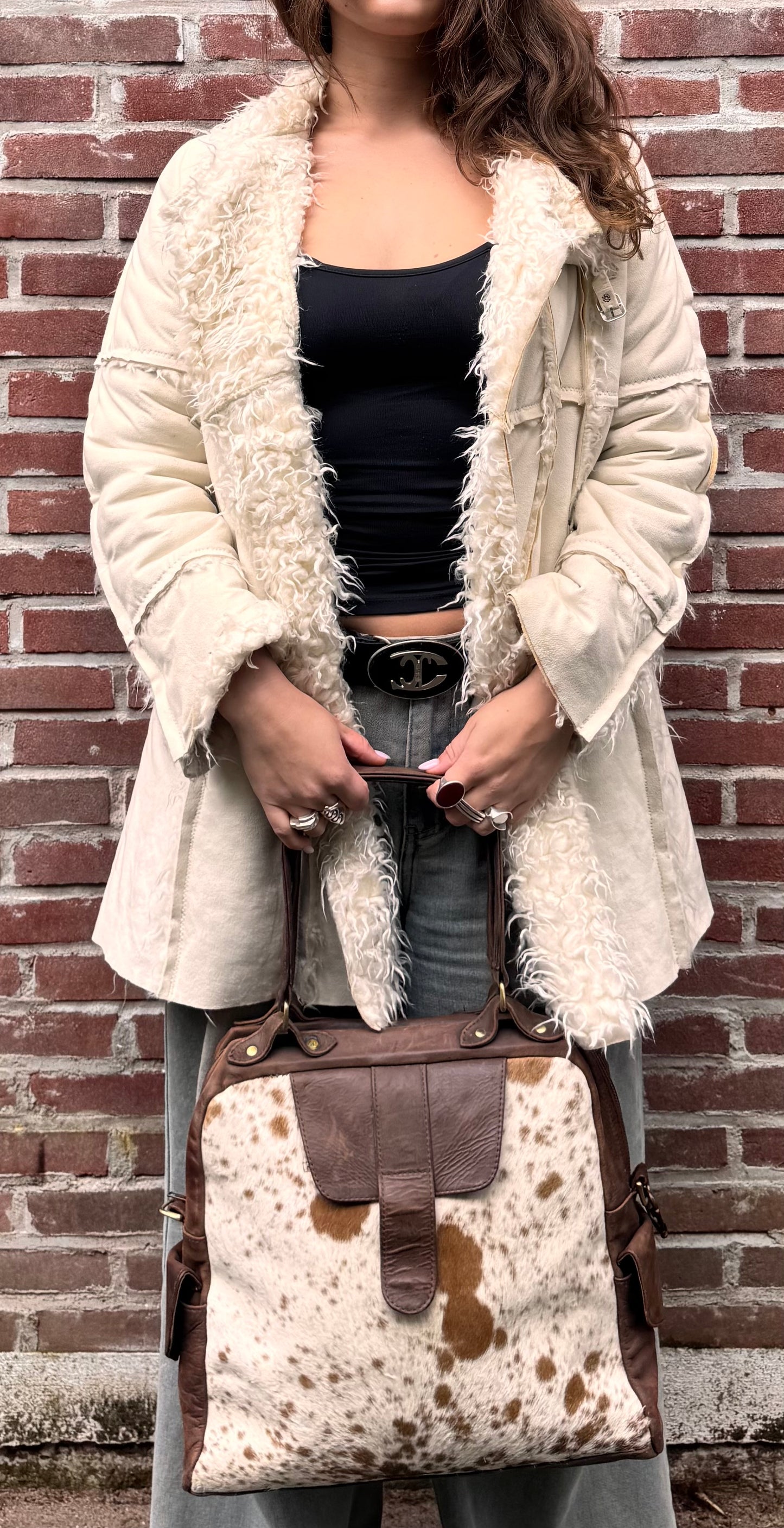 DKNY Faux Fur Coat White M
